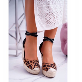 FB2 Women's Sandals On A Linen Wedge Leopard Canterola brown black 2