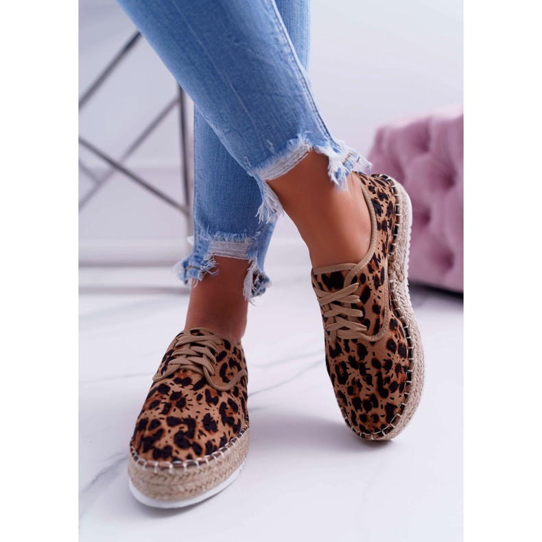 HAN Women's Espadrilles Lace-up Suede Leopard MyShoes brown 2