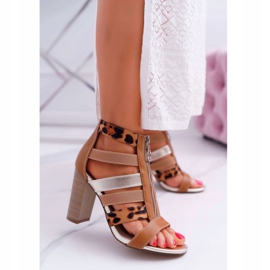 FE1 Women's Sandals On A Heel Elegant Zipper On The Front Rahel brown 1