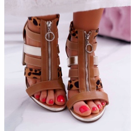 FE1 Women's Sandals On A Heel Elegant Zipper On The Front Rahel brown 2