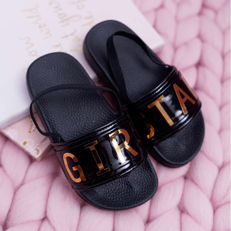 FRROCK Children's Youth Girls' Slippers Gold Lettering Girl Star Black Bambi 1 FRROCK Children's Youth Girls' Slippers Gold Lettering Girl Star Black Bambi 1