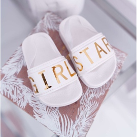 FRROCK Children's Girl's Slippers Gold Lettering Girl Star White Bambi 1