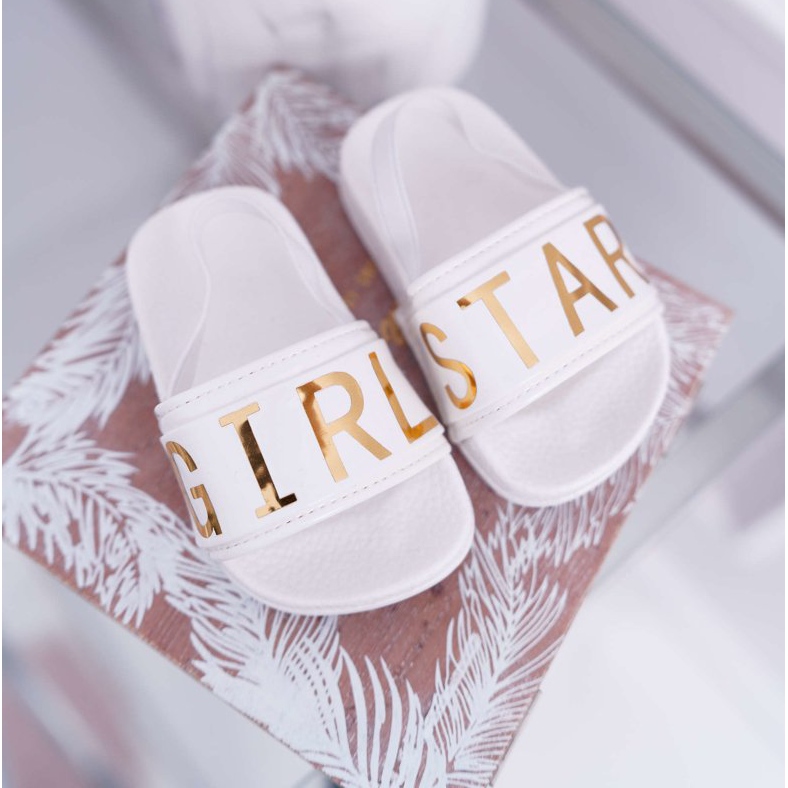 FRROCK Children's Girl's Slippers Gold Lettering Girl Star White Bambi 1 FRROCK Children's Girl's Slippers Gold Lettering Girl Star White Bambi 1