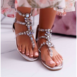 Women's Silver Sandals with Ywen Crystals grey 2