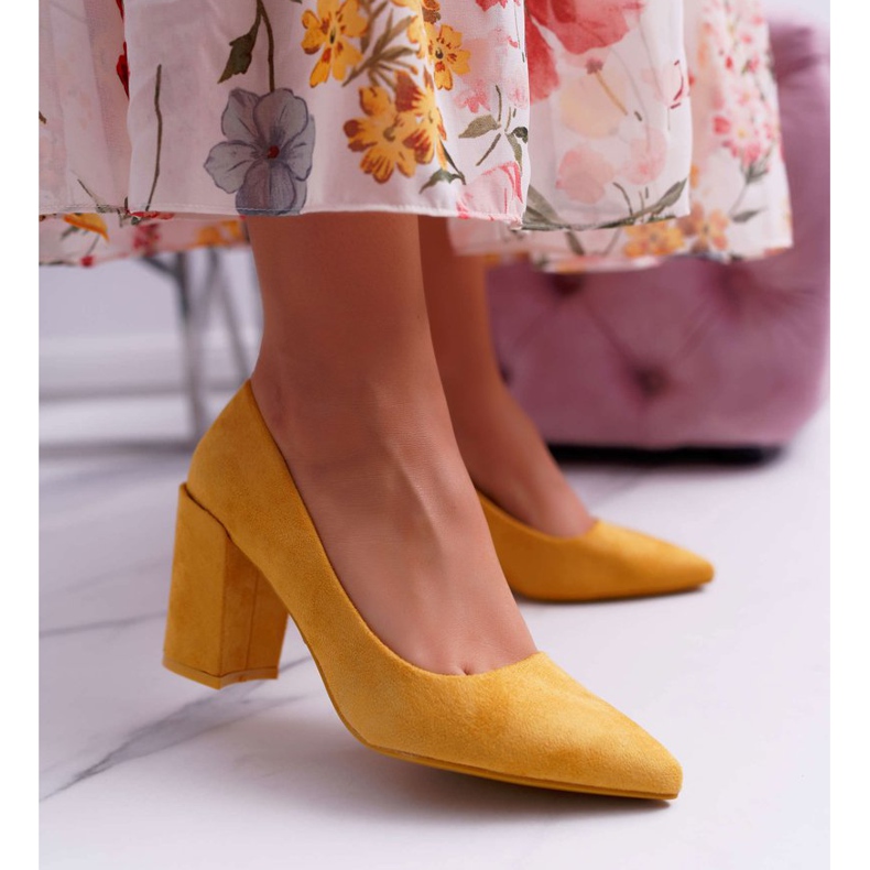 PS1 Women's Pumps On A Heel Suede Yellow Neshka 1