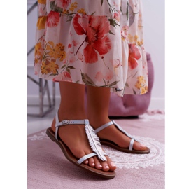 Women's Sandals Flat Leather Silver Nicole 2383 grey 1