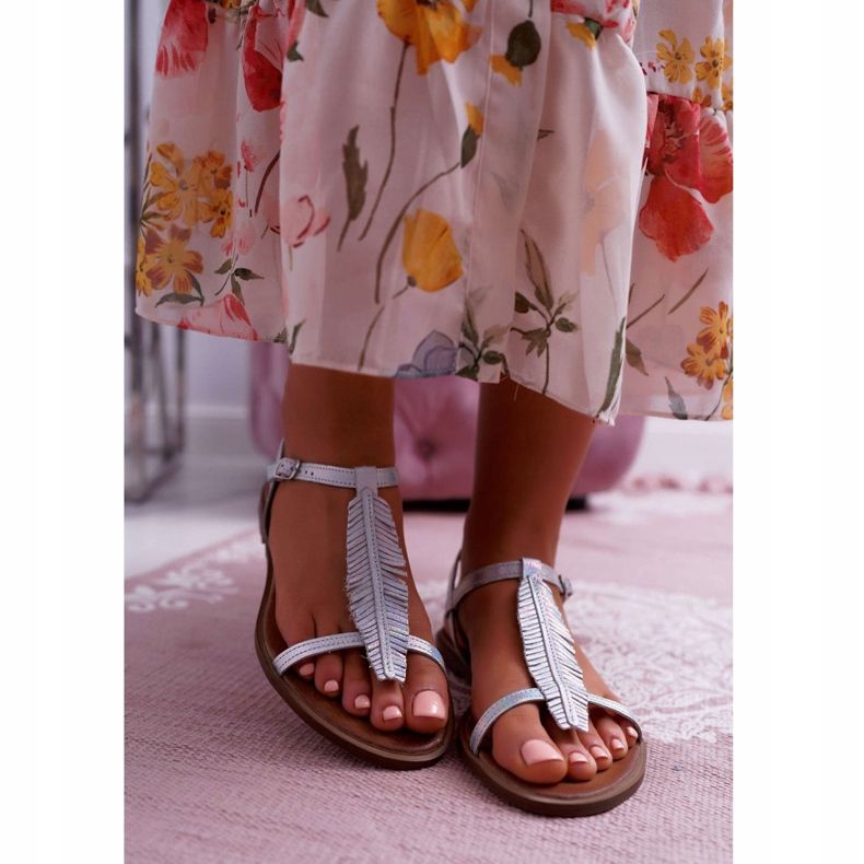 Women's Sandals Flat Leather Silver Nicole 2383 grey 2