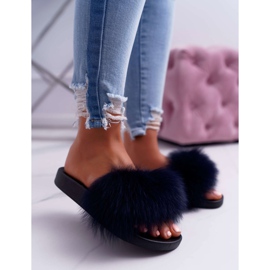 Women's Slippers with Natural Fur Naturis Navy Blue 1
