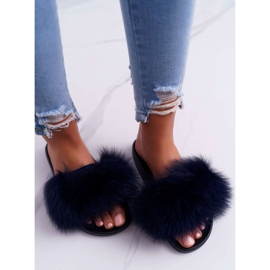Women's Slippers with Natural Fur Naturis Navy Blue 2