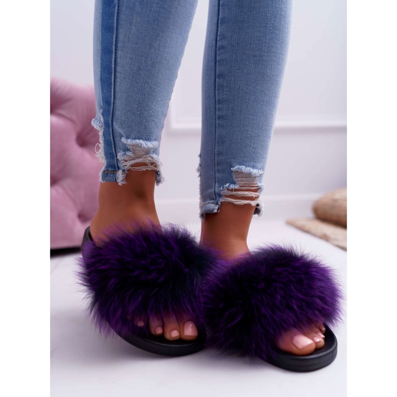 Women's Slippers with Natural Fur Violet Naturis purple 2