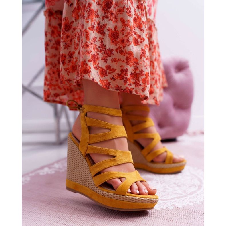 FE1 Women's Sandals On A Wedge, Yellow String, Liluena 1