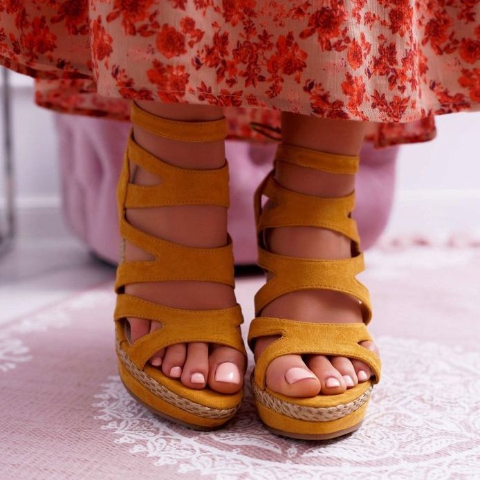 FE1 Women's Sandals On A Wedge, Yellow String, Liluena 2