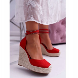 FB2 Women's Sandals On A Wedge Linen Red Canterola 1