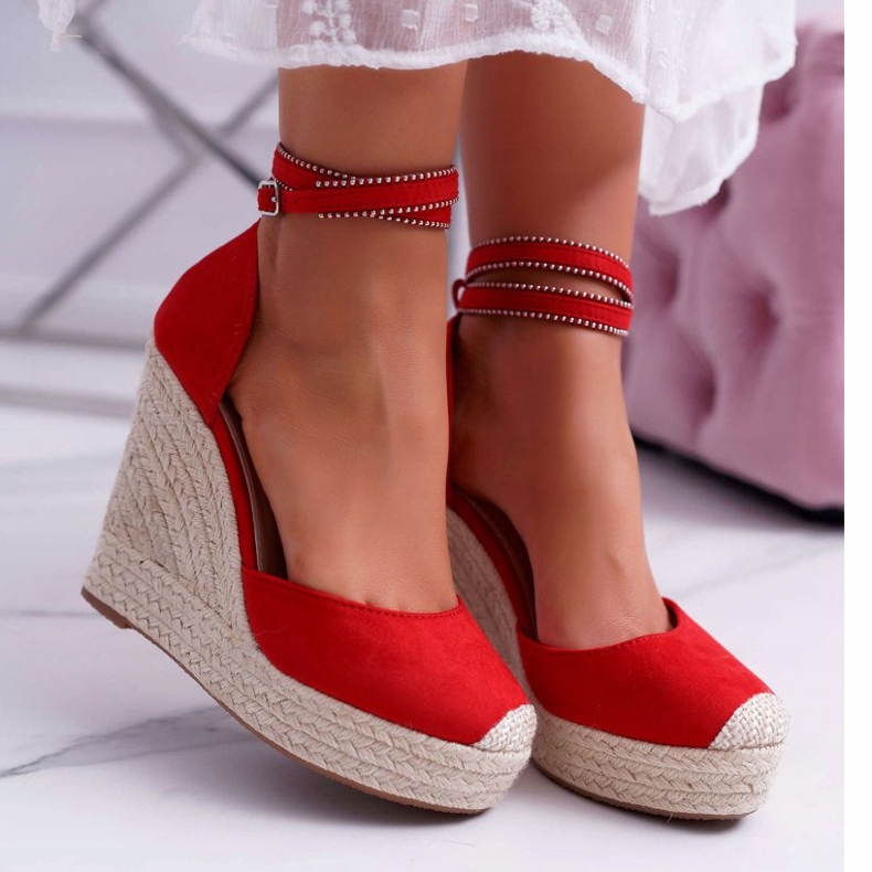FB2 Women's Sandals On A Wedge Linen Red Canterola 2