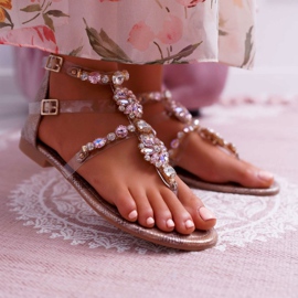 FRBS Women's Flat Sandals With Cubic Zirconia Champagne Karra brown 1