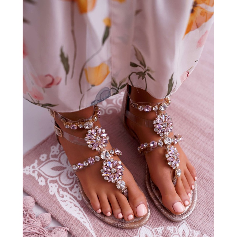 FRBS Women's Flat Sandals With Cubic Zirconia Champagne Karra brown 2