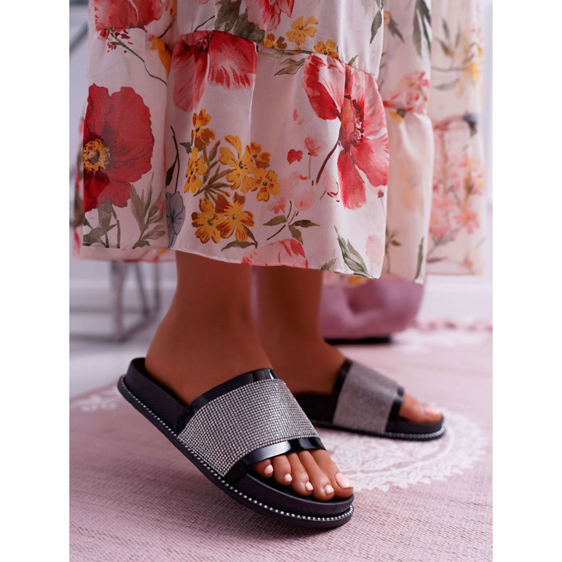 FRBS Women's slippers, profiled with cubic zirconias, Black Rentre 1