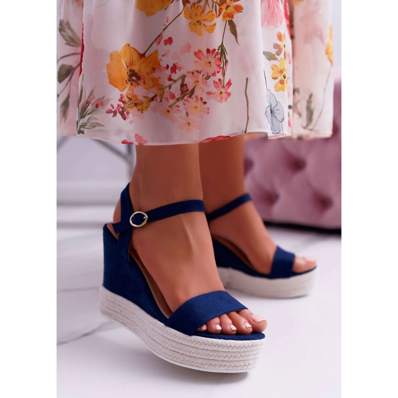 BUGO Women's Sandals On a Wedge Linen Navy Blue Liviana 1 BUGO Women's Sandals On a Wedge Linen Navy Blue Liviana 1