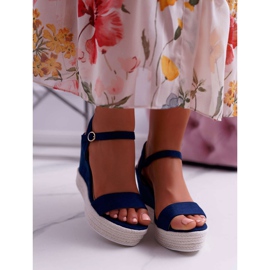 BUGO Women's Sandals On a Wedge Linen Navy Blue Liviana 2 BUGO Women's Sandals On a Wedge Linen Navy Blue Liviana 2