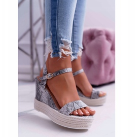 BUGO Women's Sandals On Wedge Linen Snake Liviana grey 1