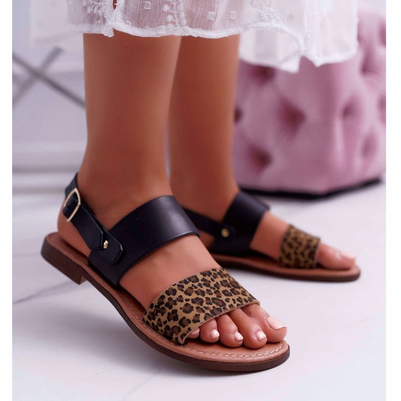 Women's Sandals Maciejka Leather Leopard Black IT001-03 / 00-0 1