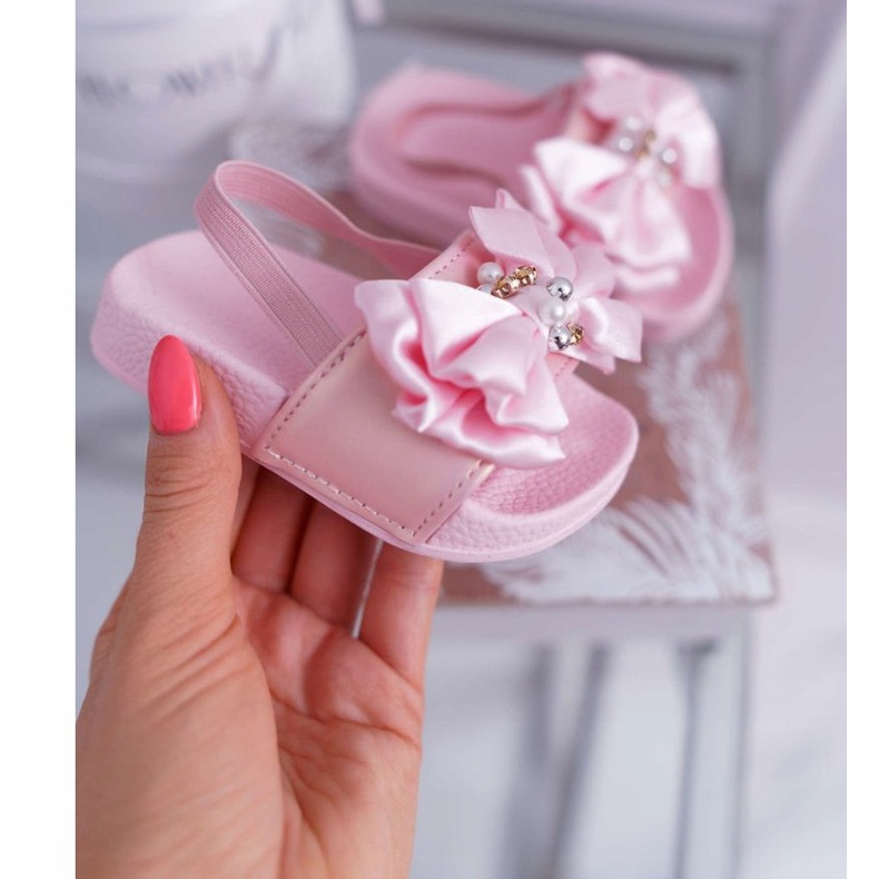 FRROCK Children's Girl's Slides Bow Pearl Pink Senari 2