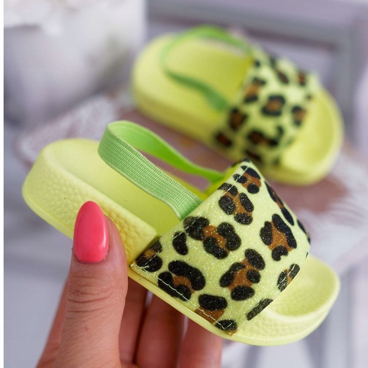 FRROCK Children's Girl's Slippers Brocade Leopard Lime Rimia multicolored green 1