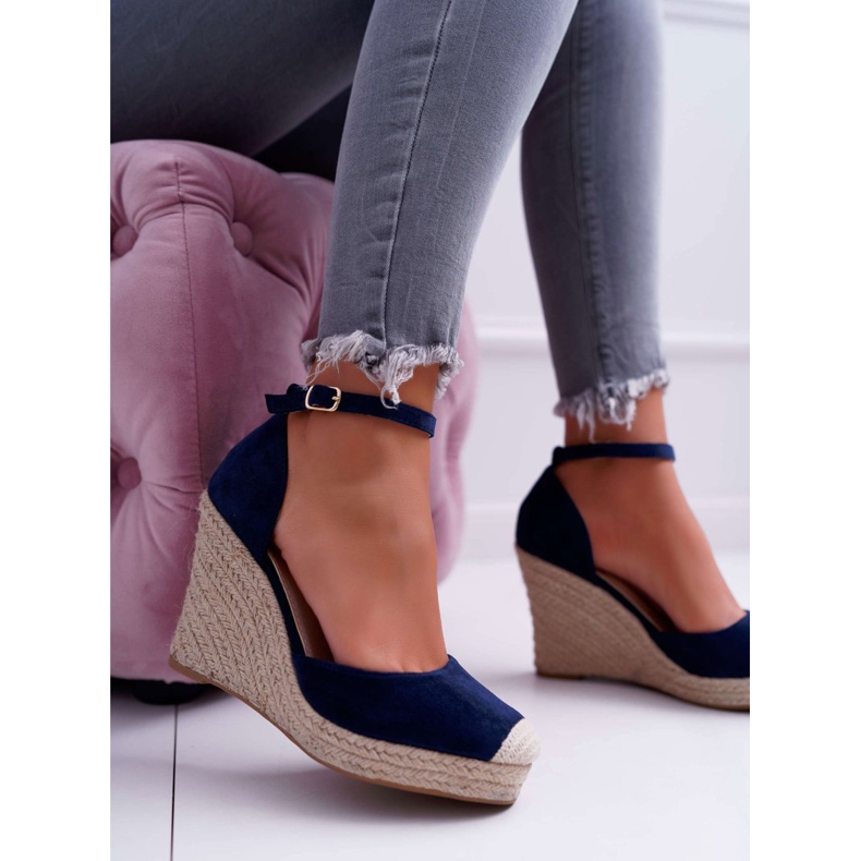 BUGO Women's Sandals On A Wedge Linen Navy Blue Tammaris 1