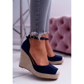 BUGO Women's Sandals On A Wedge Linen Navy Blue Tammaris 2