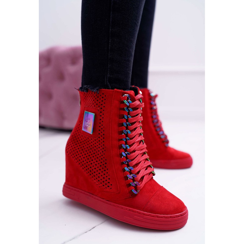 Women's Sneakers Lu Boo Openwork Suede Red Clamma 1