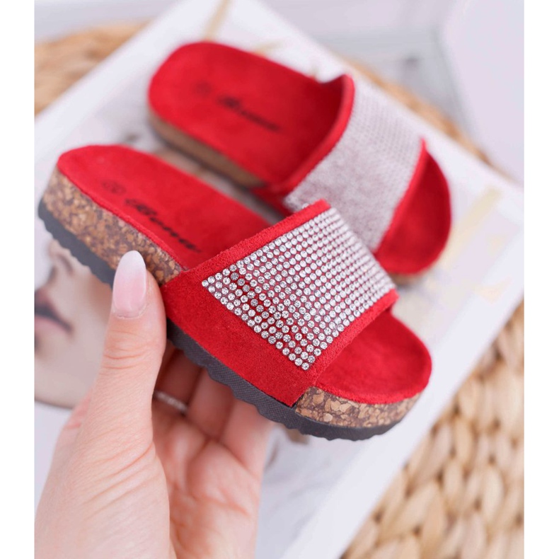 SEA Children's Red Slippers On Cork Crystals Malena 1