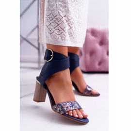Leather Women's Sandals Maciejka On a Heel Navy Blue 03597 1