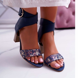 Leather Women's Sandals Maciejka On a Heel Navy Blue 03597 2