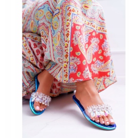 Women's Slippers With Cubic Zirconia Lu Boo Petrol Blue Mediana 1