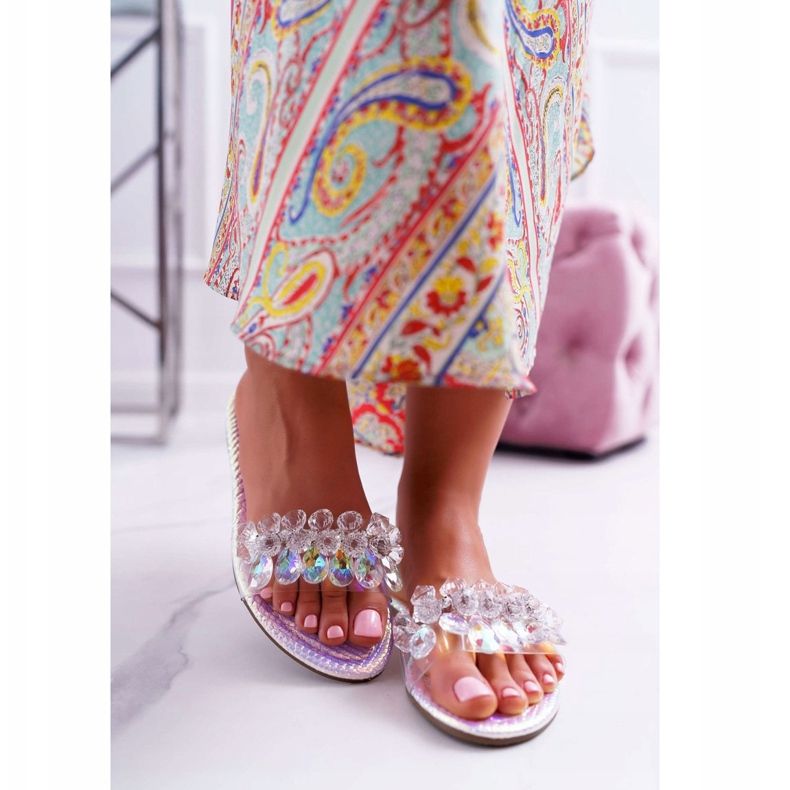 Women's Slippers With Cubic Zirconia Lu Boo Petrol Silver Mediana grey 2