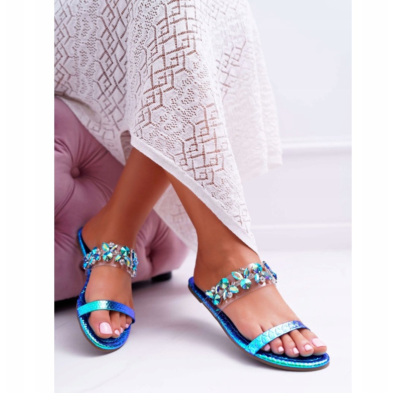 Women's Slippers Lu Boo Elegant With Cubic Zirconia Blue Elementary 1