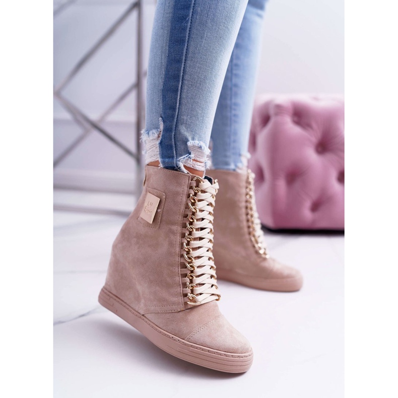 Women's Sneakers Lu Boo Gold Chain Suede Beige Monica 1