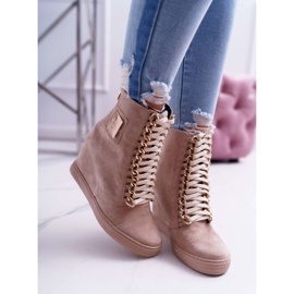 Women's Sneakers Lu Boo Gold Chain Suede Beige Monica 2