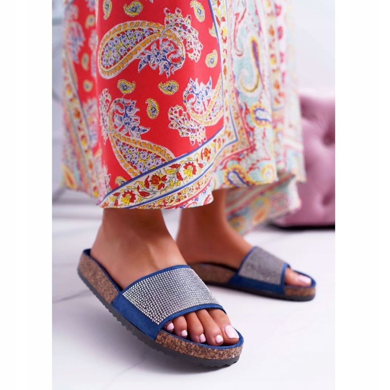 PS1 Women's slippers on cork with navy blue crystals 1