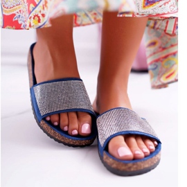PS1 Women's slippers on cork with navy blue crystals 2
