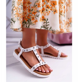 Women's White Lu Boo Sandals with Mariachi Studs 1