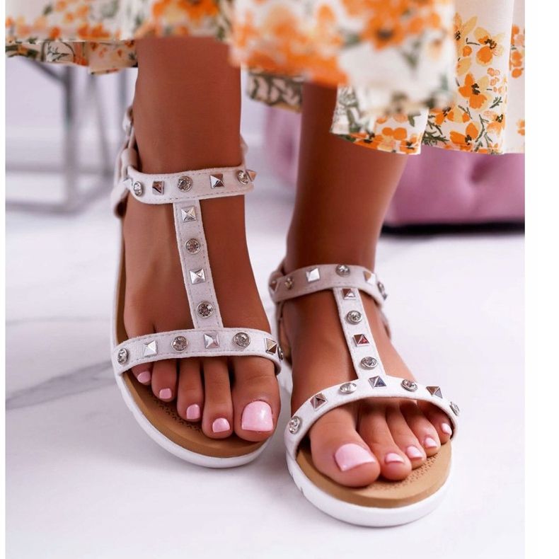 Women's White Lu Boo Sandals with Mariachi Studs 2