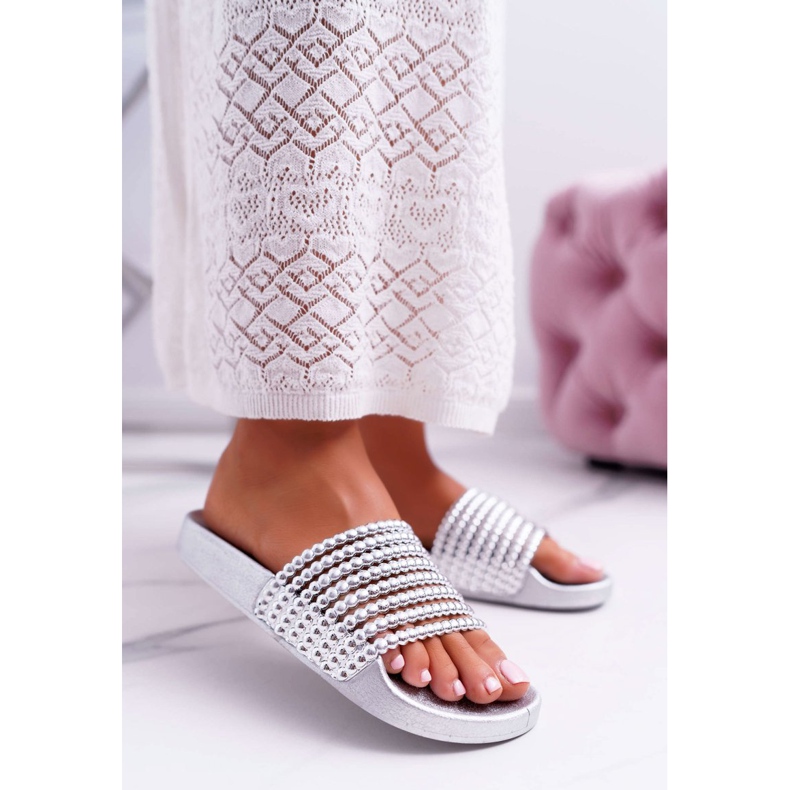 Women's Slippers with Beaded Silver Elavi grey 1