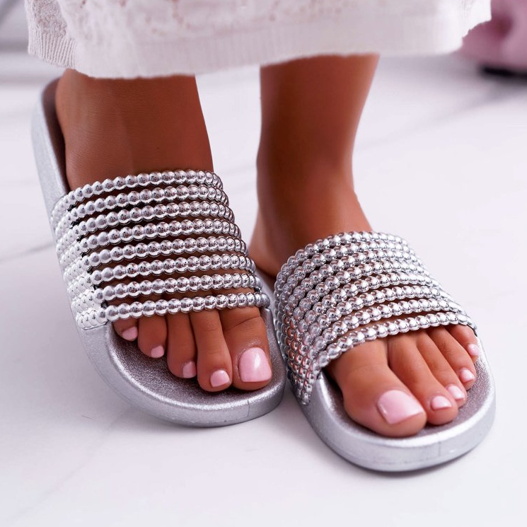 Women's Slippers with Beaded Silver Elavi grey 2