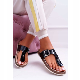 SEA Women's Slippers Flip-flops On Black Lacquered Black Palette 1