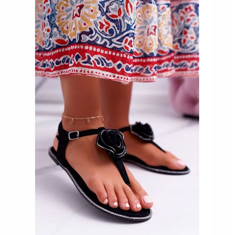 Women's Sandals Flip-flops Black Flower Rhinestones Drave 1 Women's Sandals Flip-flops Black Flower Rhinestones Drave 1