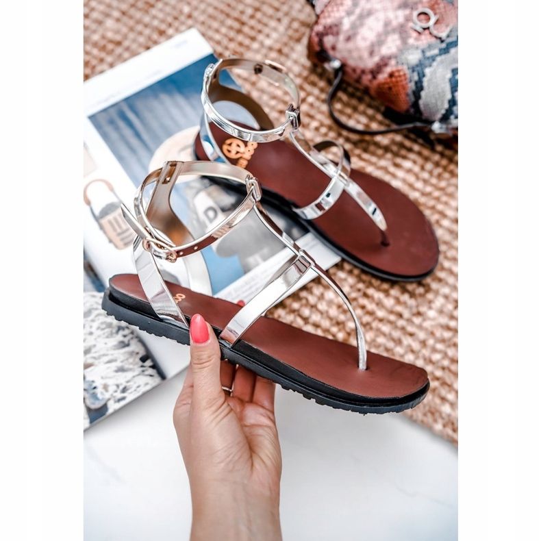 Lu Boo Silver Mirror Sandals Roman Japanese Lento grey 1