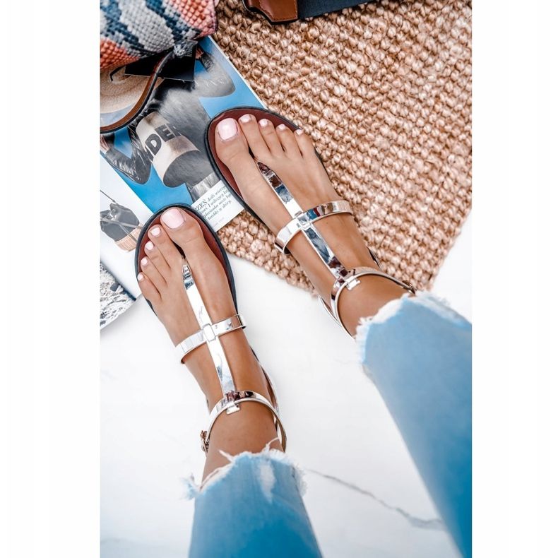 Lu Boo Silver Mirror Sandals Roman Japanese Lento grey 2