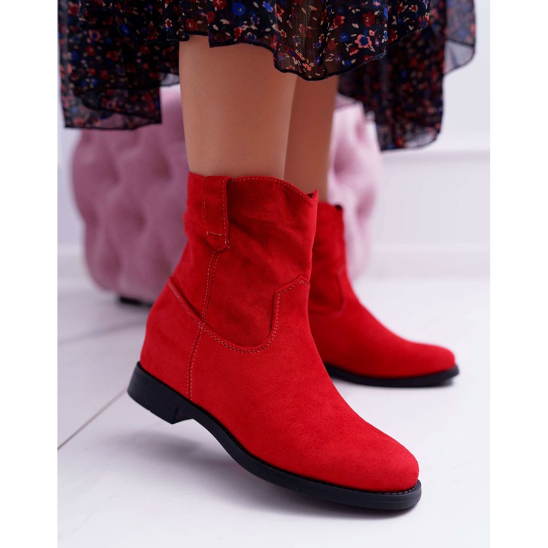 SEA Women's Boots On Wedge Flat Heel Warm Over The ankle Red Demini 1