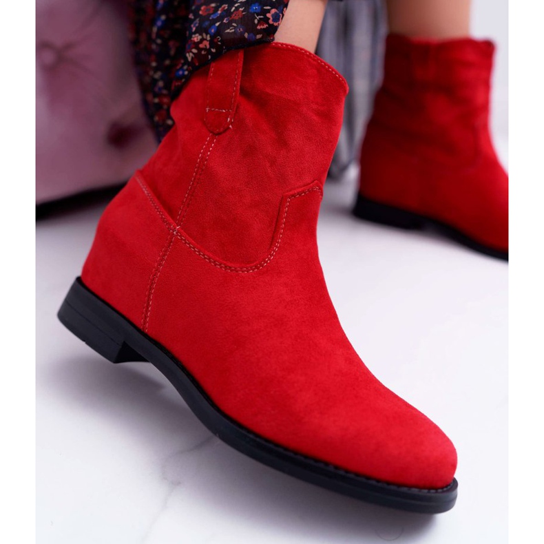 SEA Women's Boots On Wedge Flat Heel Warm Over The ankle Red Demini 2